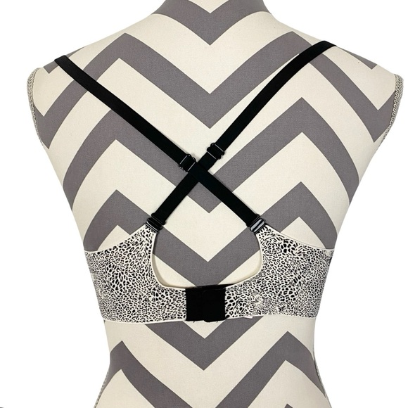 Victorias Secret Lined Demi Bra 34D Leopard Animal Print Ivory Black Adjustable - Picture 3 of 9